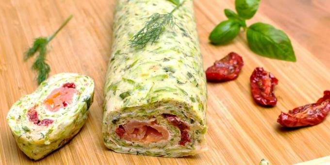 Zucchini roll with red fish