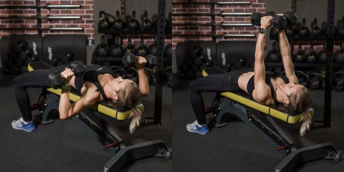 Exercises on the pectoral muscle: Dumbbell bench press lying