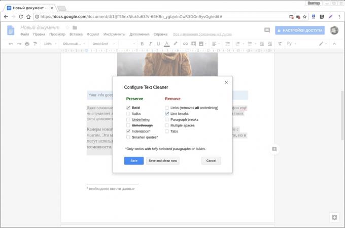 Google Docs add-ons: Text Cleaner