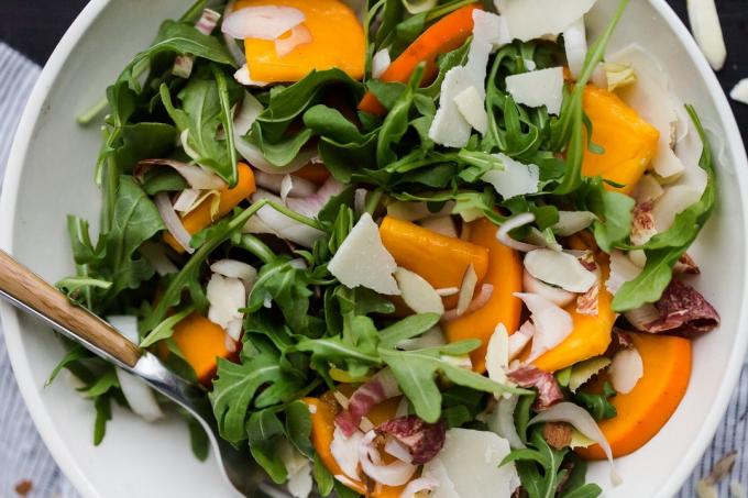 Recipe: Winter healthy salads with persimmon - with almonds and parmesan