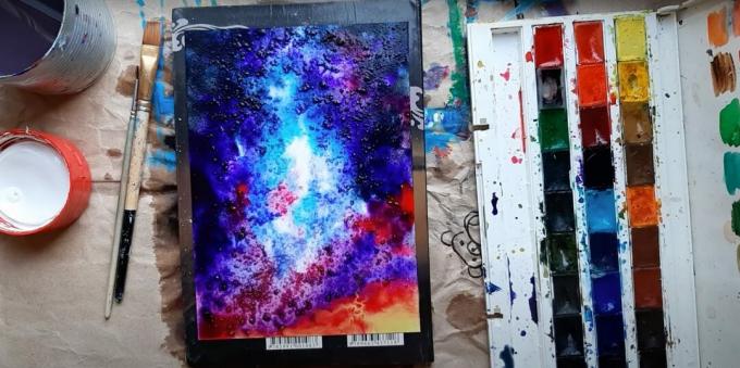 How to paint space in watercolor: add salt to your drawing