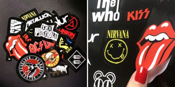 Sticker on a laptop with rock bands