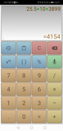 Calculator for Android: 25,5 × 10 + 3899