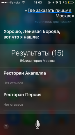 Siri command: Search for a restaurant