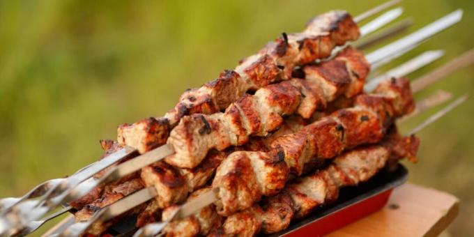 Pork shish kebab in wine marinade