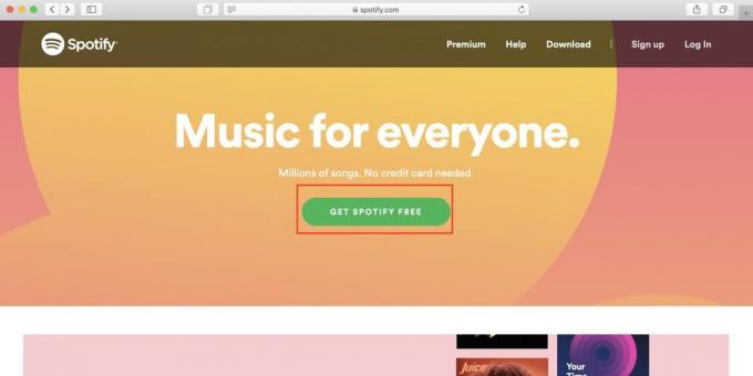 How to use Spotify in Russia: open Spotify website and click the Get Spotify free button