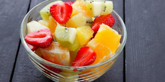 Fruit salad with strawberries and lime dressing