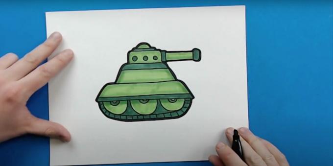 How to draw a tank: paint over the details and circle the tank