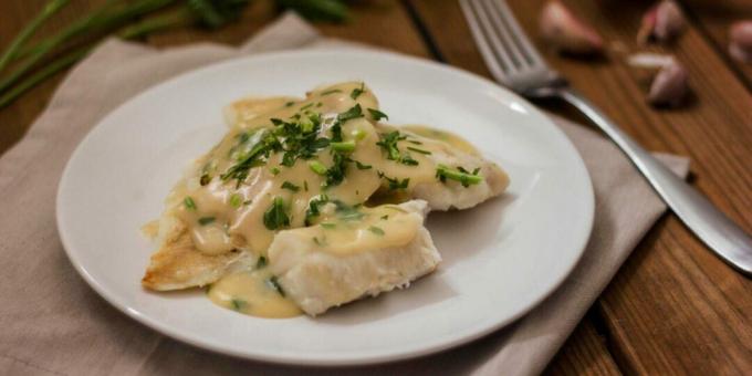 Fried hake with sauce