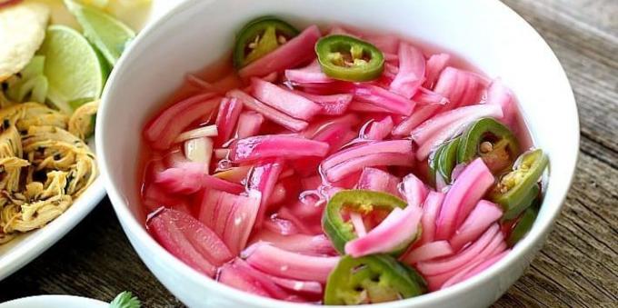 Pickled onions with chili peppers