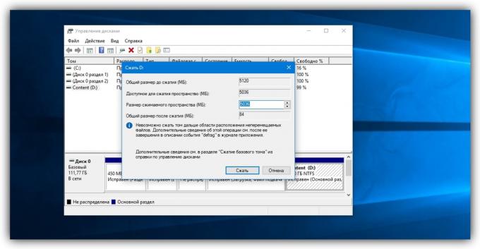 How to divide the hard disk on Windows: select the amount of data a new volume