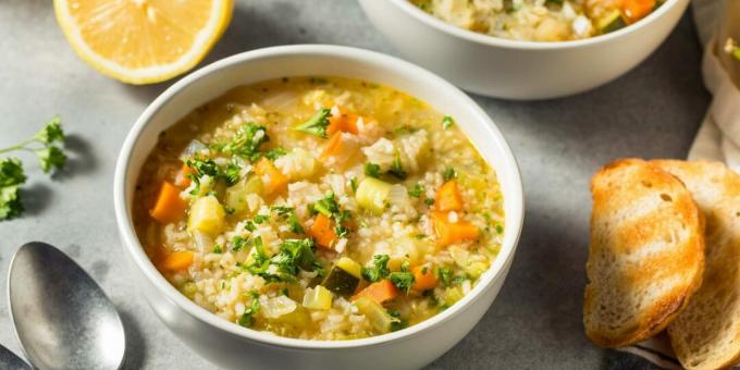 Soup with rice, vegetables and lemon