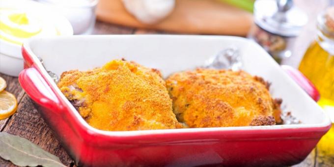 Chicken thighs baked in cheese breading
