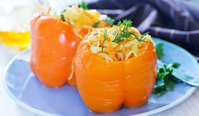 Pickled peppers stuffed with cabbage and carrots