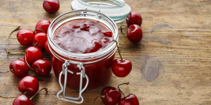 Thick jam from cherries, pitted with gelatin