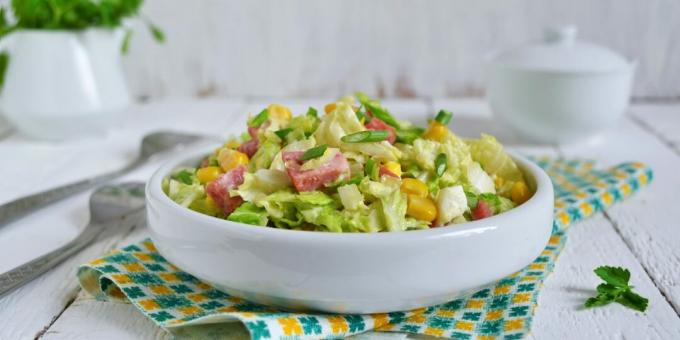 Salad with cabbage, ham and corn