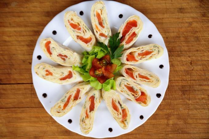 Roll from lavash with trout