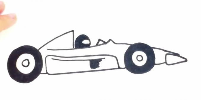 How to draw a racing car: add pattern, glass and helmet 