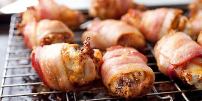 Chicken wings wrapped in bacon