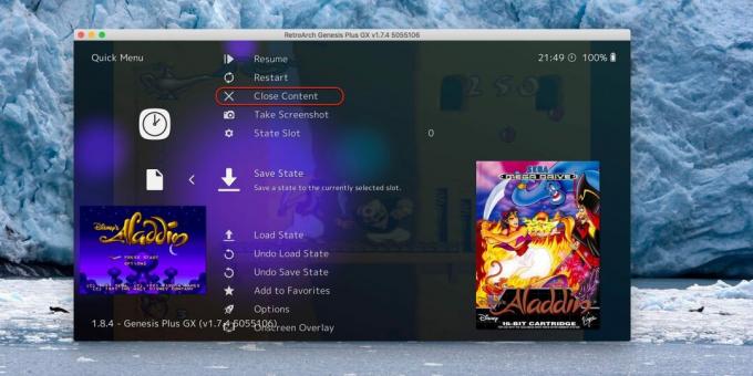 How to use Retroarch: Click Close content