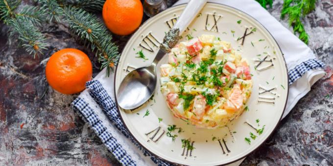 Salad with crab sticks and tangerines