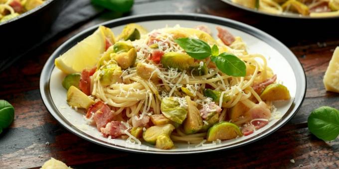 Pasta with Brussels sprouts and bacon