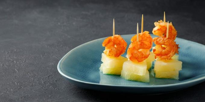 Canapes with shrimp and pineapple