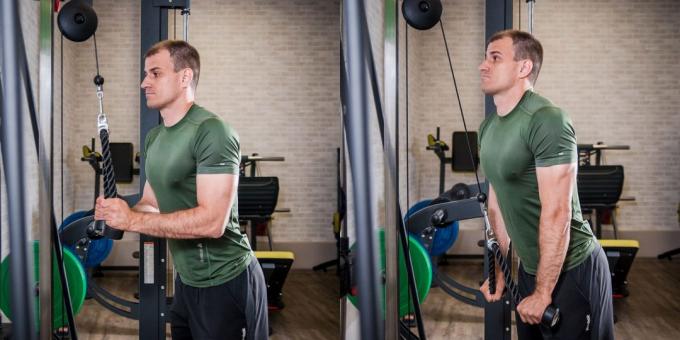 Circuit training in the gym: extension arms triceps crossover