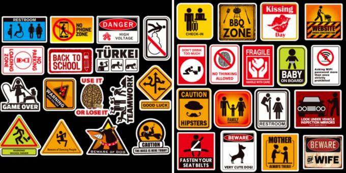 Stickers with warning signs