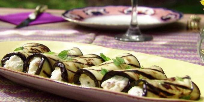 Eggplant rolls with ricotta, figs and mint