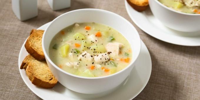Chicken soup with cheese and vegetables