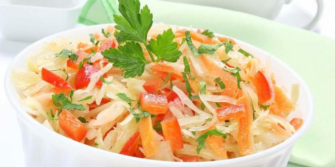 Salad with sauerkraut, carrots and peppers