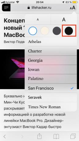 Dark mode in Safari on iPhone: Select the dark theme