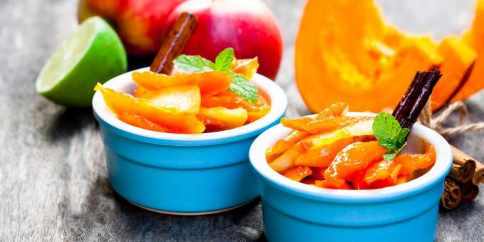 Pumpkin in the oven, baked with apples and raisins