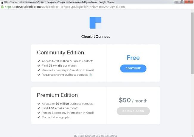 Clearbit Connect: free and premium accounts