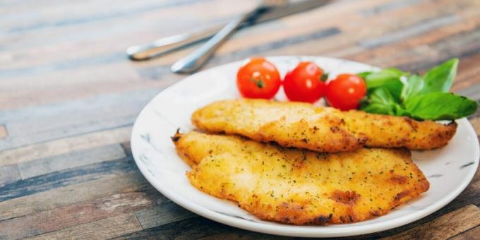 Flounder fillet baked in the oven with cheese