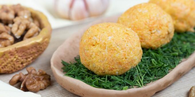 Cheese balls with nuts and carrots