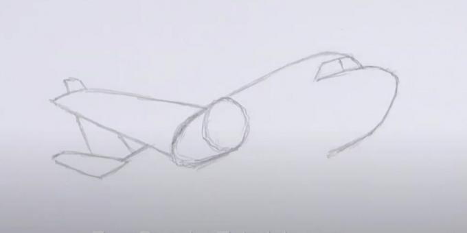 How to draw an airplane: depict the nose, tail and wing