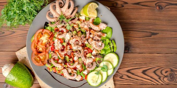 Festive salad with octopus and vegetables