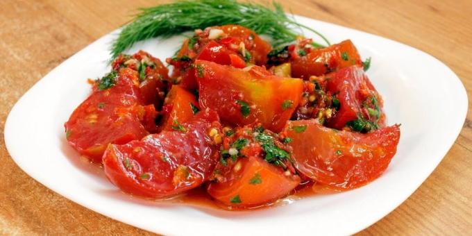 Tomatoes in Korean with garlic, bell and hot peppers and parsley