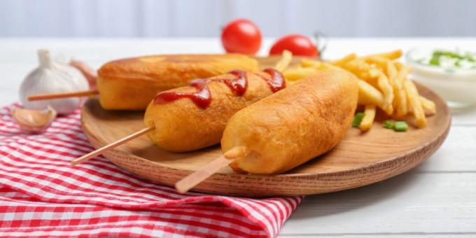 Corn dogs with melted cheese