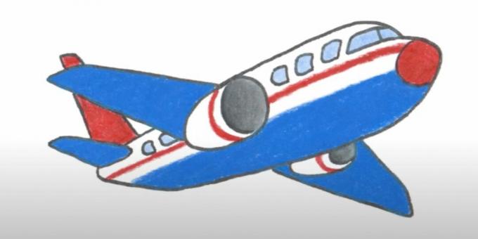 How to draw an airplane: drawing an airplane with colored pencils