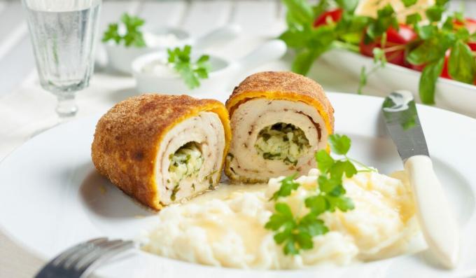 Chicken Kiev with cheese and herbs