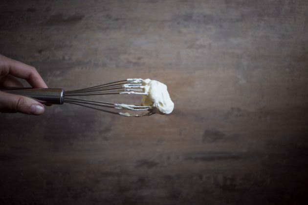 Dip sauce: whisk cream with vanilla until firm peaks