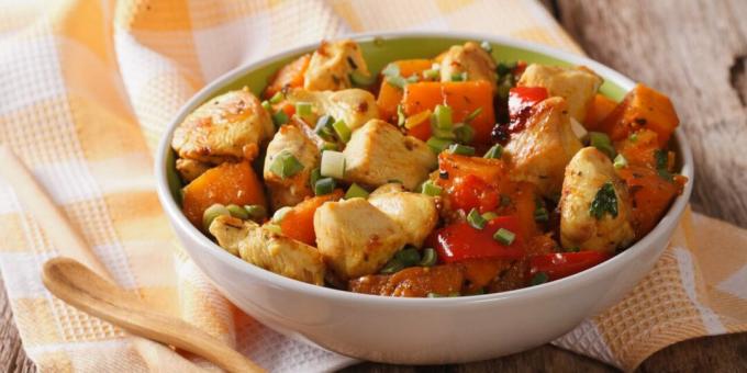 Chicken with pumpkin and pepper in a slow cooker