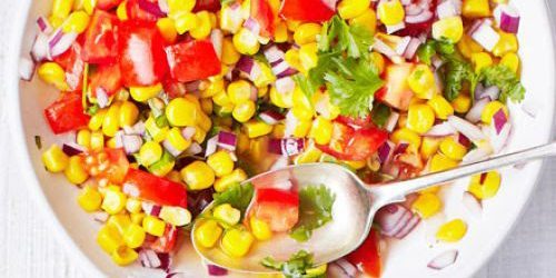 Salad with corn, tomatoes and lime-honey dressing