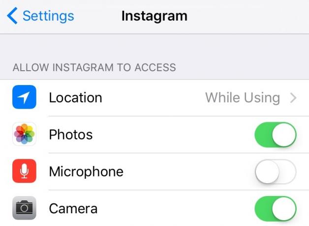 Controlling access to the application information in iOS Instagram 9