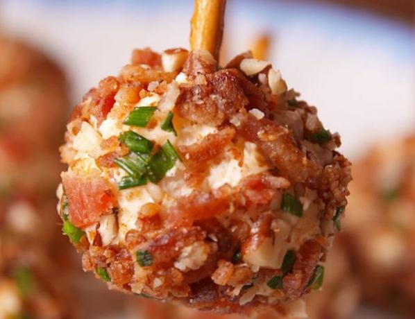 Cheese balls, bacon and nuts