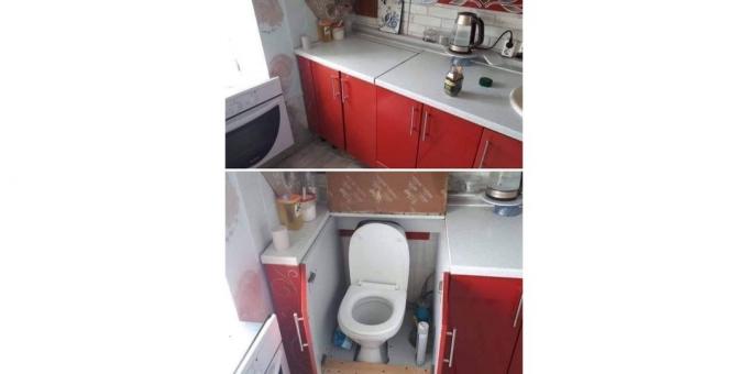 Kitchen with toilet