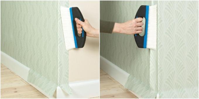 As wallpaper glue to the outside corners: the first strip should make an angle of a few centimeters, and the second paste overlap